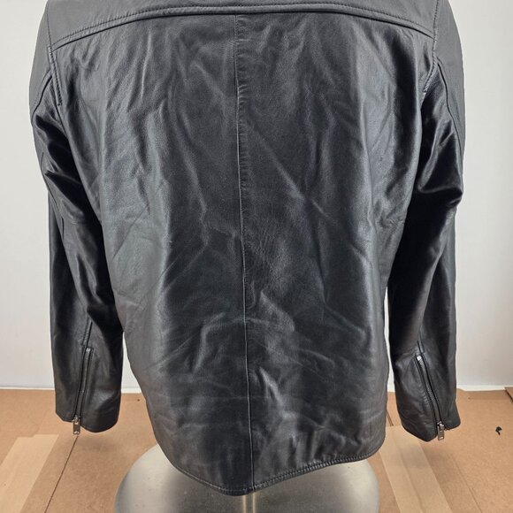 Lucky Brand Black Leather  Biker Jacket Large  Style 7M30808  Cafe Racer - Picture 14 of 14